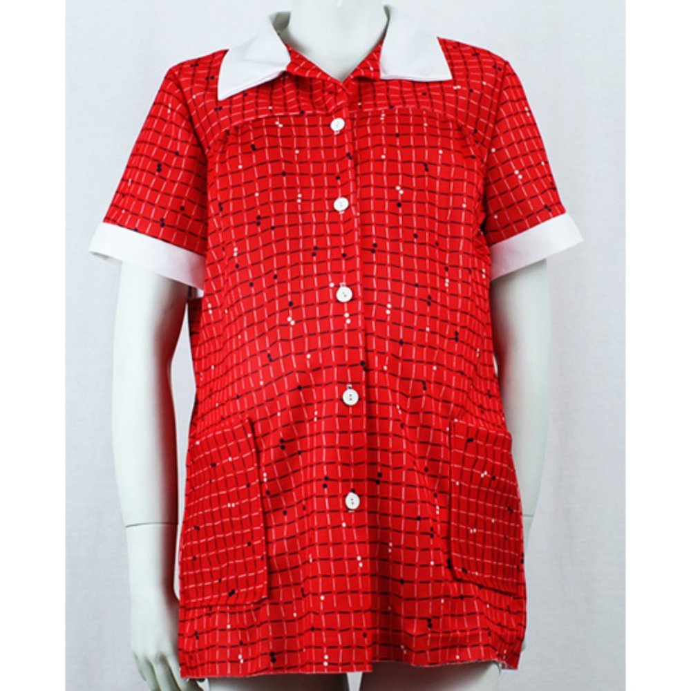 Vintage 60s Red Button Up Maternity Shirt Size L